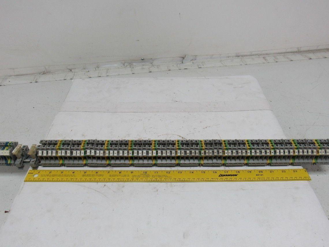 Kems Type UK16 Terminal Block 1 din Rail W/13 Grounds & 52 Gray