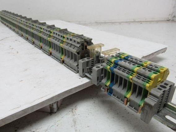 Kems Type UK16 Terminal Block 1 din Rail W/13 Grounds & 52 Gray