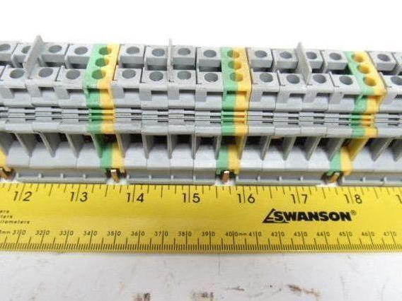Kems Type UK16 Terminal Block 1 din Rail W/13 Grounds & 52 Gray