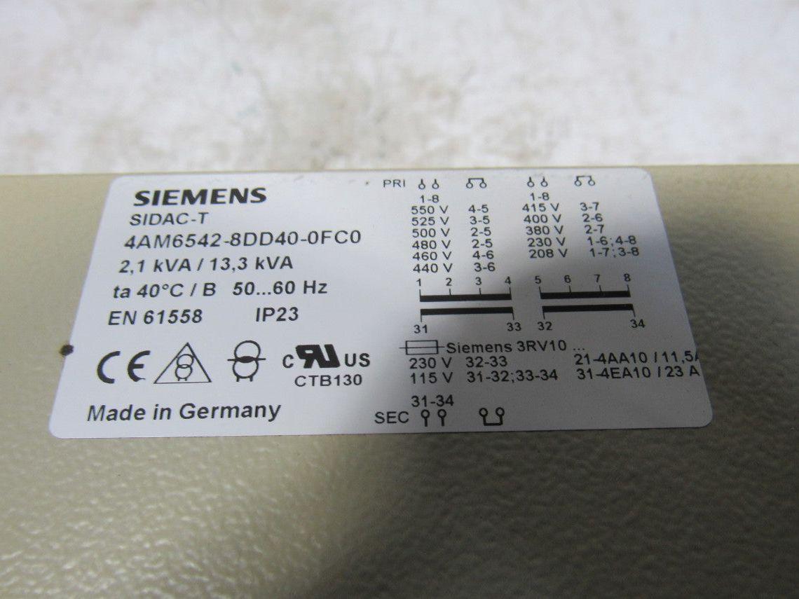 Siemens 4AM6542-8DD40-0FA0 2.1KVA /13.3 Kva Control Isolation Transformer