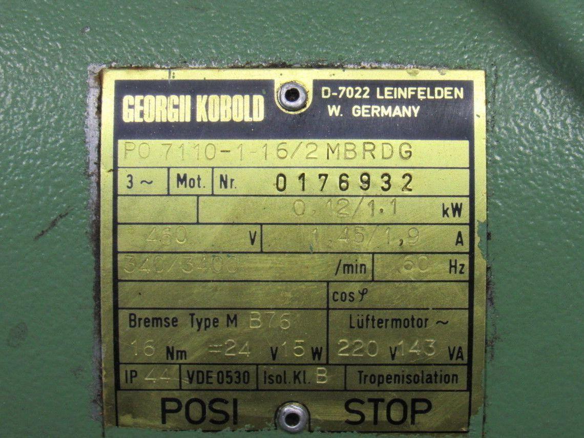Geogii Kobold PO 7110-116/2MBRDG 2 Speed Electric Motor 0.12/1.1 KW 460V