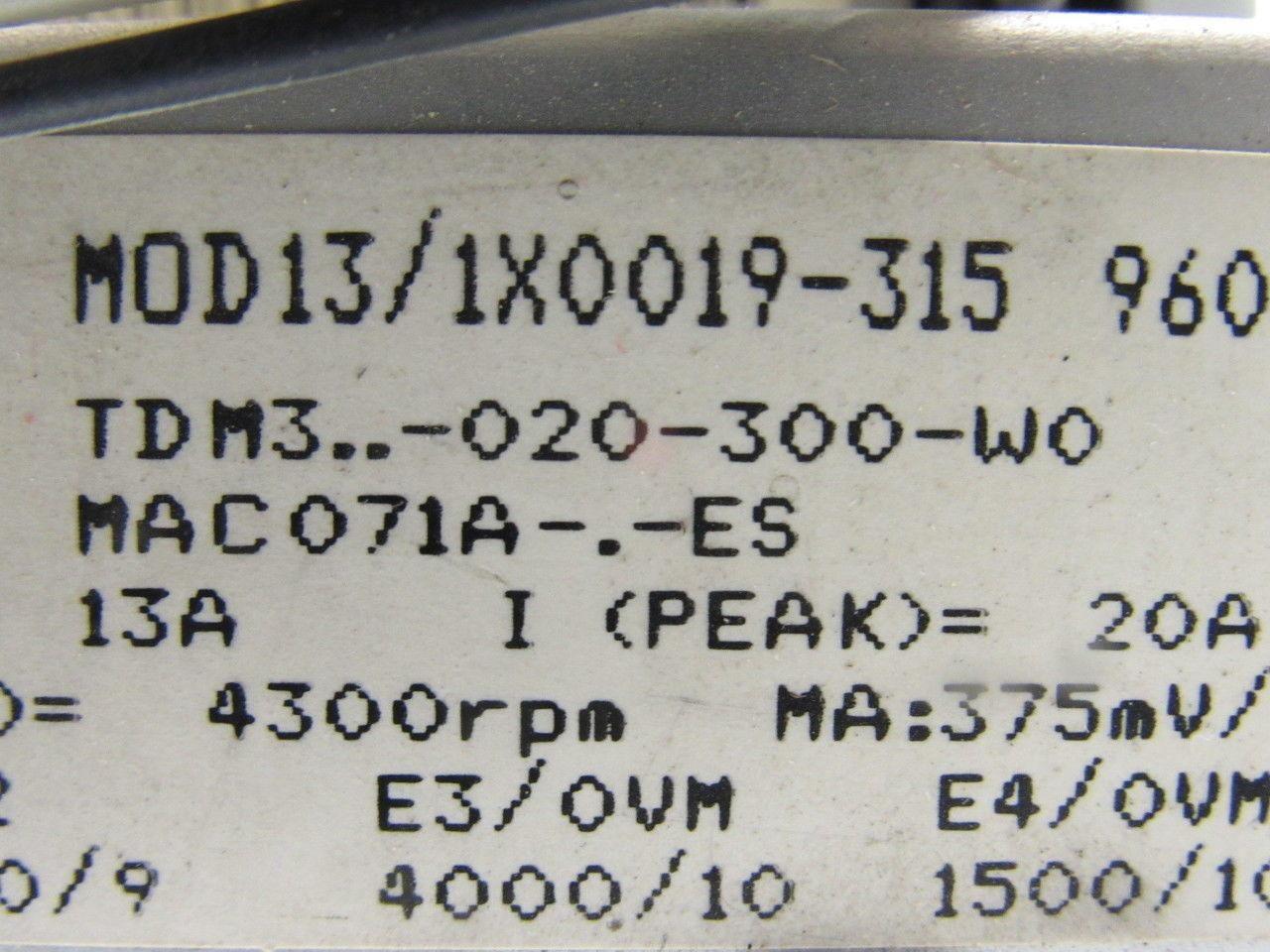 Indramat MOD13/1X0019-315 TDM3-020-300-WO 4300RPM AC Servo Controller
