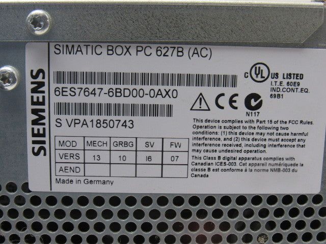 Siemens 6ES7647-6BD00-0AX0 Simatic Box PC Computer