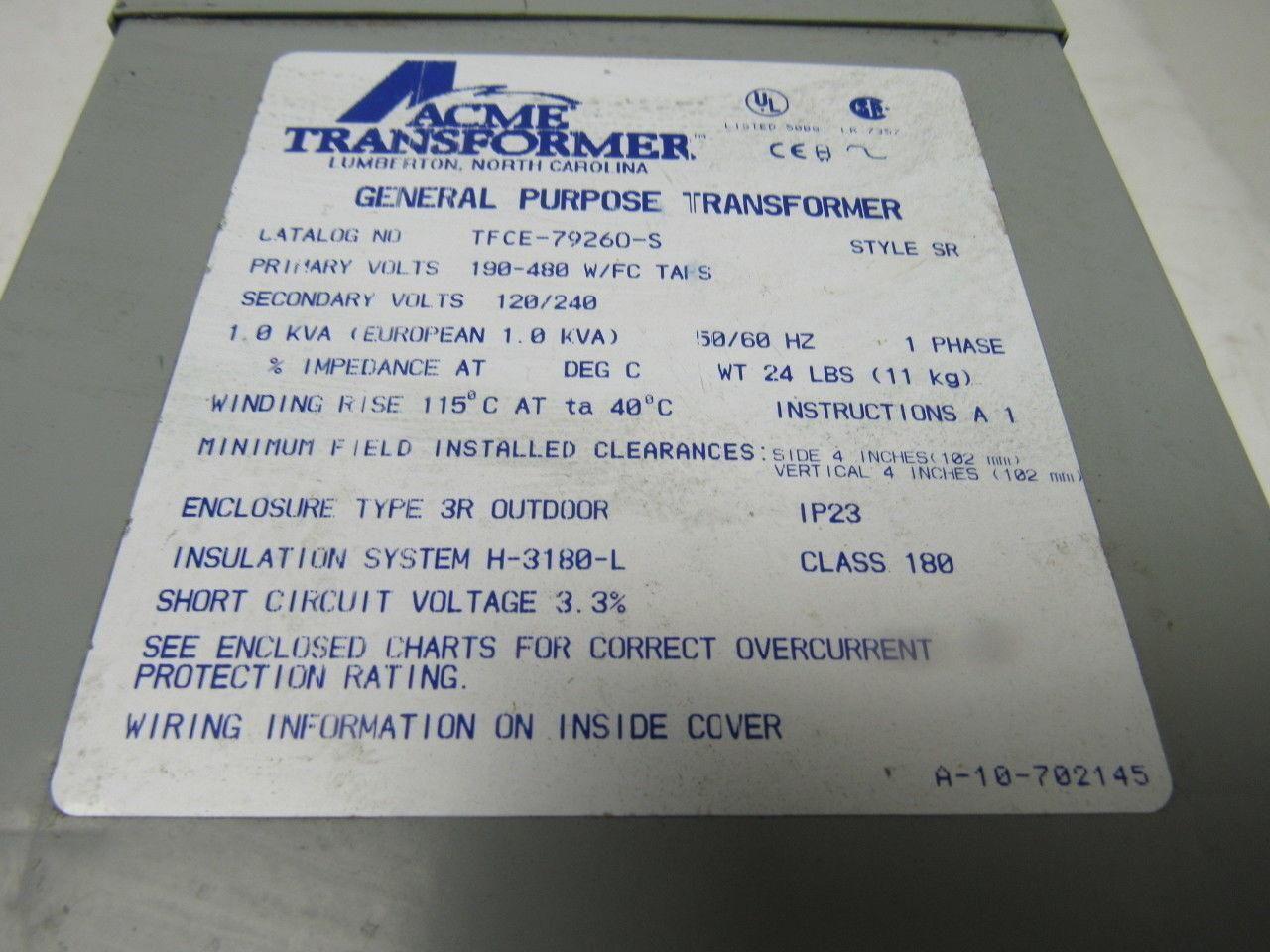 ACME TFCE-79260-S 1KVA General Propose Transformer Pri 190-480V Sec 120/240V