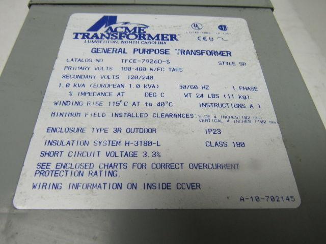 ACME TFCE-79260-S 1KVA General Propose Transformer Pri 190-480V Sec 120/240V