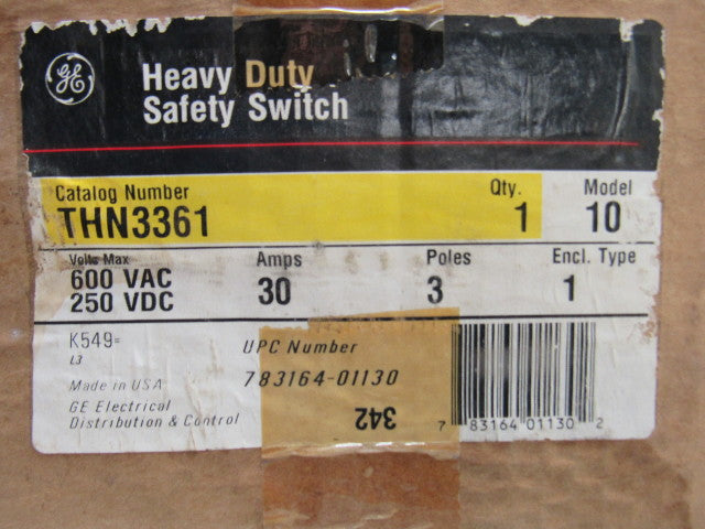 General Electric THN3361 Model 10 600V 30A Non-Fusible Disconnect Safety Switch