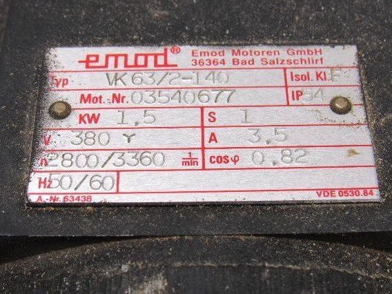 Emod VK63/2-140 1.5kW 380V 2800/3360RPM 50/60Hz Spindle Motor