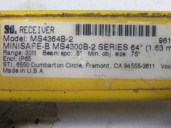 STI MiniSafe-B MS4364B-2 Safety Light Curtain Receiver & Transmitter Set 64"