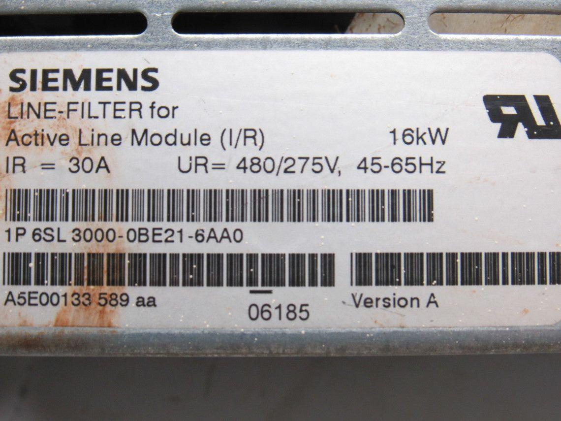 Siemens 1P 6SL3000-0BE21-6AA0 480/275V 30A 45-65Hz Line Filter