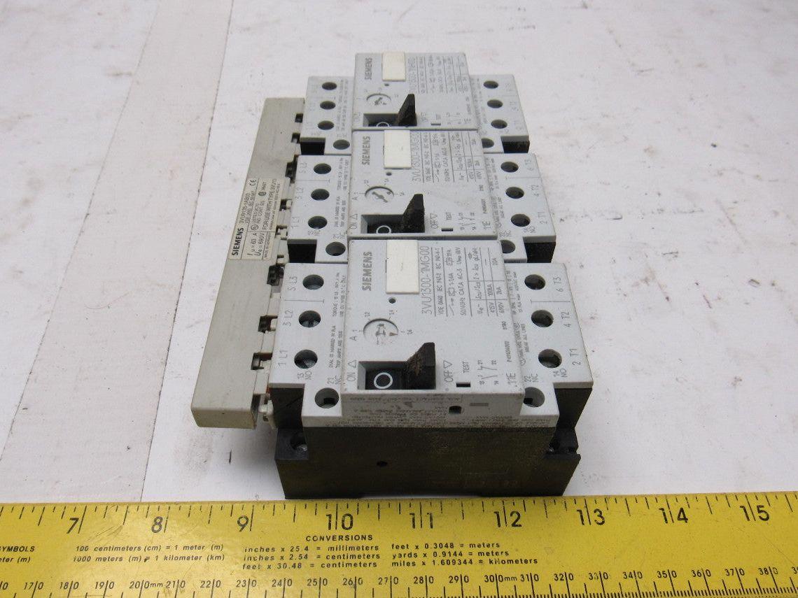 Siemens (1) 3VU1300-1NH00 & (2) 3VU1300-1MG00 Motor Starter W/Buss Connector