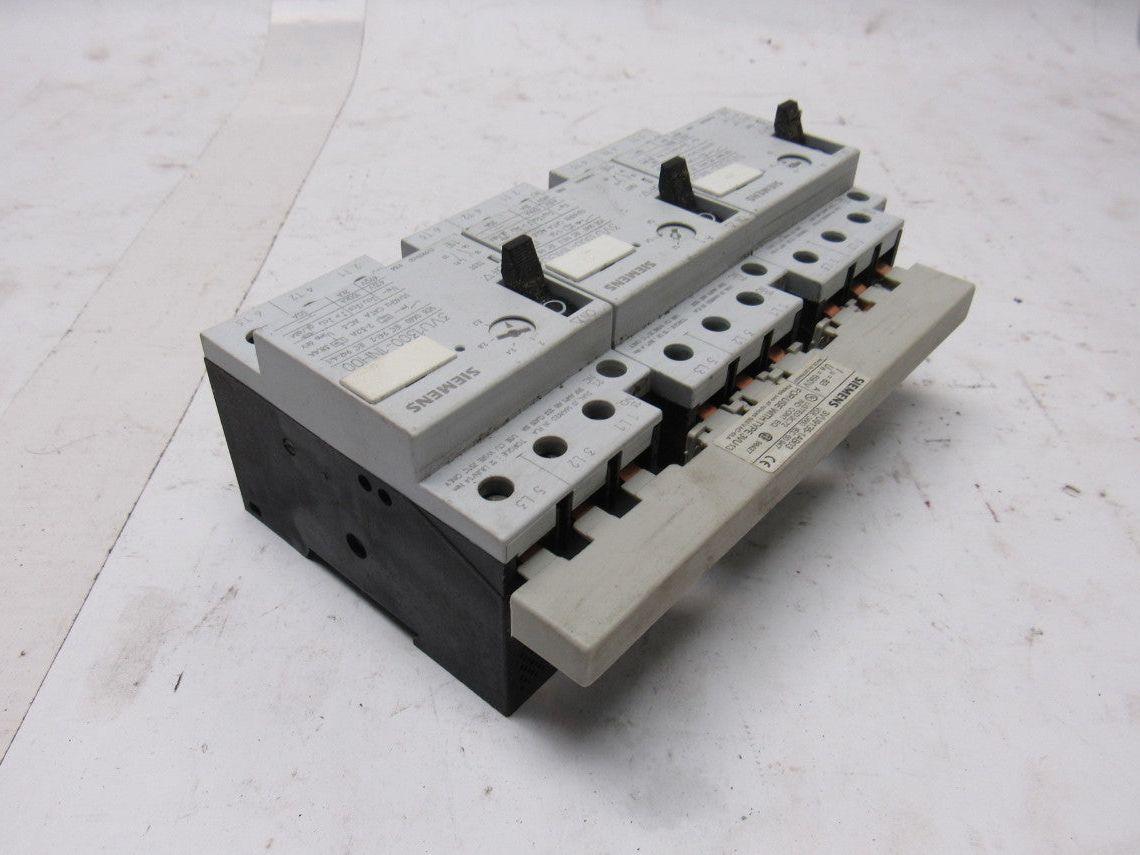 Siemens (1) 3VU1300-1NH00 & (2) 3VU1300-1MG00 Motor Starter W/Buss Connector