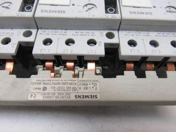 Siemens (1) 3VU1300-1NH00 & (2) 3VU1300-1MG00 Motor Starter W/Buss Connector