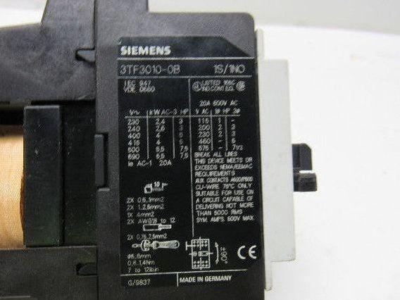 Siemens 3TF30 10E 3TF3010-0B Contactor 24VDC Coil 4 Pole