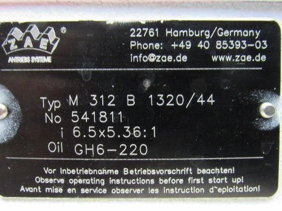 ZAE M 312 B 1320/44 5.36:1 Ratio 50mm Dual Output Shaft Gear Reducer