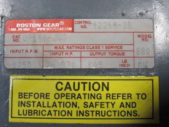 Boston Gear VR146 JV3 1:1 Ratio 1750RPM Input 25Hp Max Right Angle Gearbox