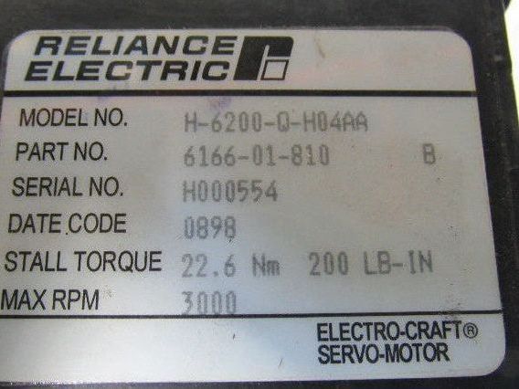 Reliance Electric H-6200-Q-H04AA 3.4kW 3000RPM Brushless Servo Motor 6166-01-810