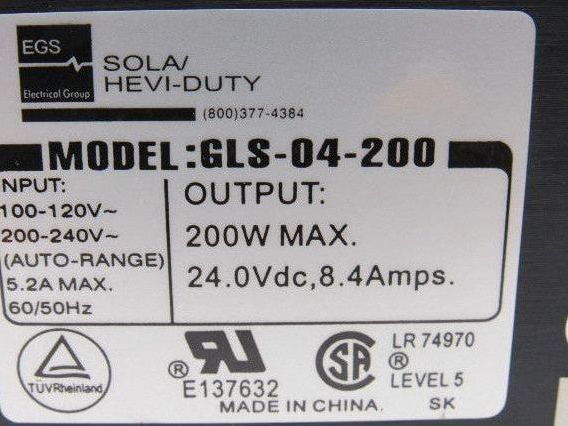 Sola Hevi-Duty GLS-04-200 Switching Power Supply 200W 24V 8.4A