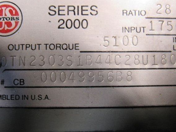 Us Motors Series 2000 28:1 Ratio 1750RPM 62.5 Output Thru Shaft Gear Reducer
