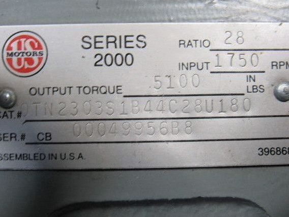 Us Motors Series 2000 28:1 Ratio 1750RPM 62.5 Output Thru Shaft Gear Reducer