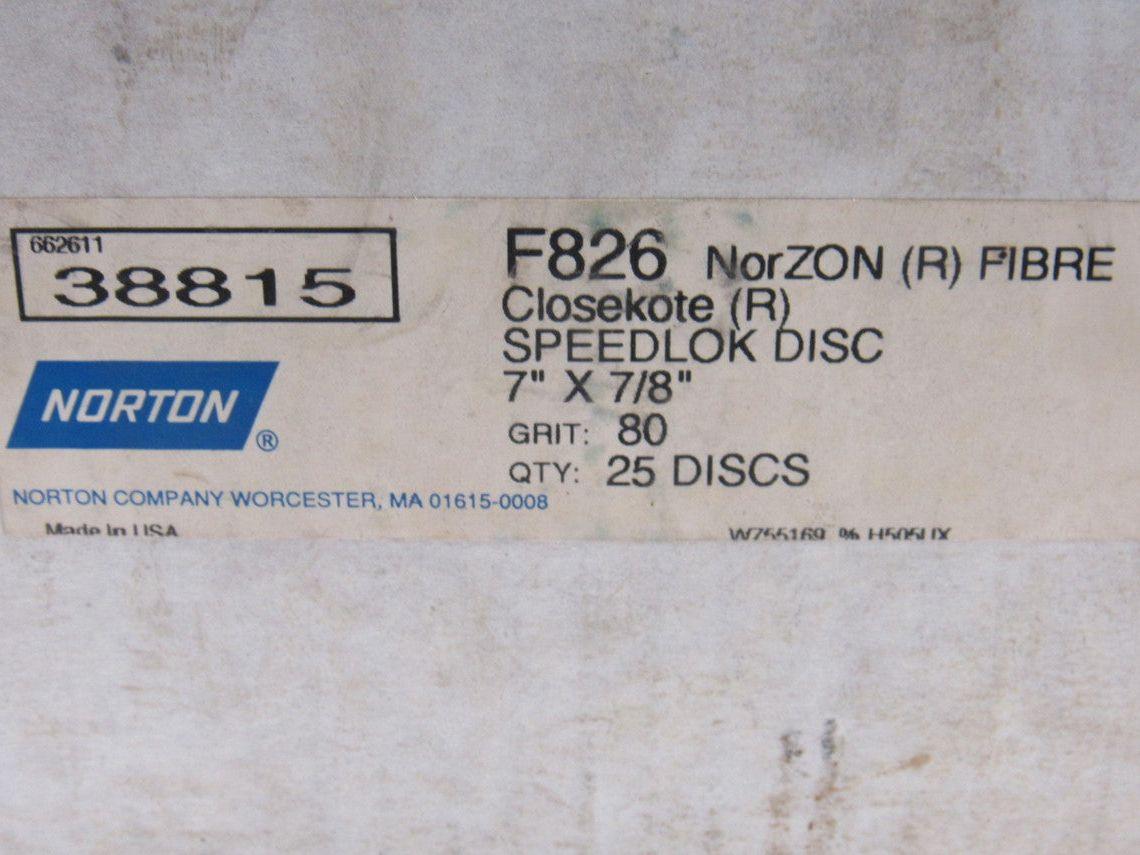 Norton F826 7" x 7/8" 80 Grit Quick Lock Fibre Disc Lot of 25