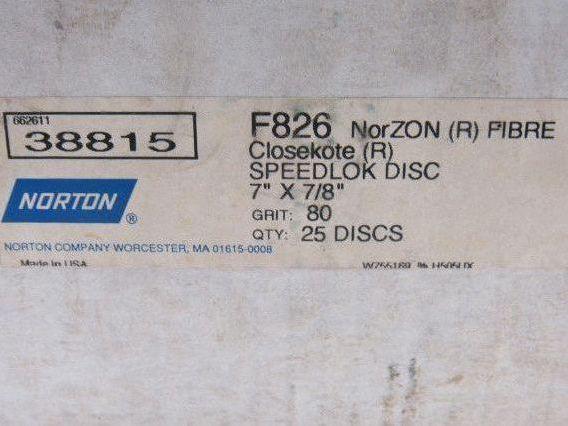 Norton F826 7" x 7/8" 80 Grit Quick Lock Fibre Disc Lot of 25