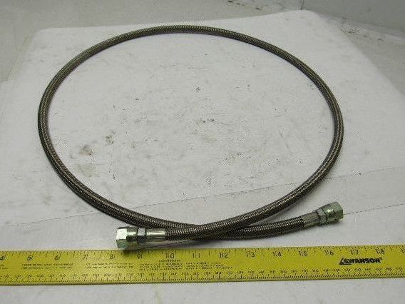 60" OAL 1/4" ID Stainless Steel Braided Hydraulic Line -6 9/16" Flare JIC Female
