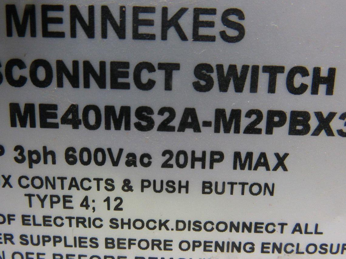Mennekes ME40MS2A-M2PBX3 40A 3Ph 600VAC 20Hp HDI Disconnect Switch