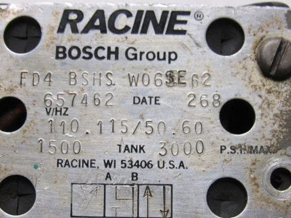 Racine Bosch FD4BSHSW06 Solenoid Pilot Operated 3 Position Spool Valve Unit 115V