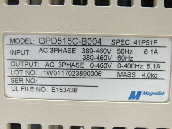 Magnetek GPD 515C-B004 Variable Speed AC Drive 0-400Hz 5.1A 3 Phase