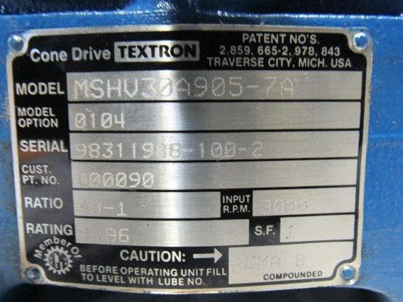Cone Drive MSHV30A905-7A 40:1 3000 RPM Max 2-3/16" Thru Shaft Output Gearbox