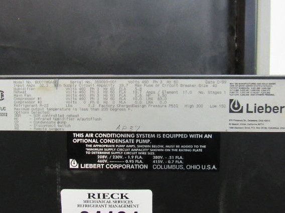 Liebert BU071WAA Liebert Upflow liquid Cooled AC 460v 3Ph