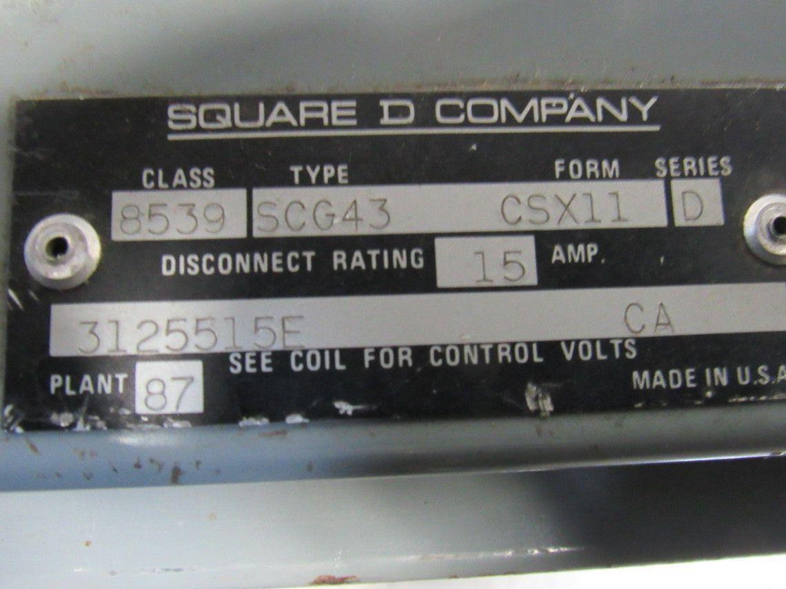 Square D 8539 SCG43 15A NEMA Size 1 Starter Disconnect Combo