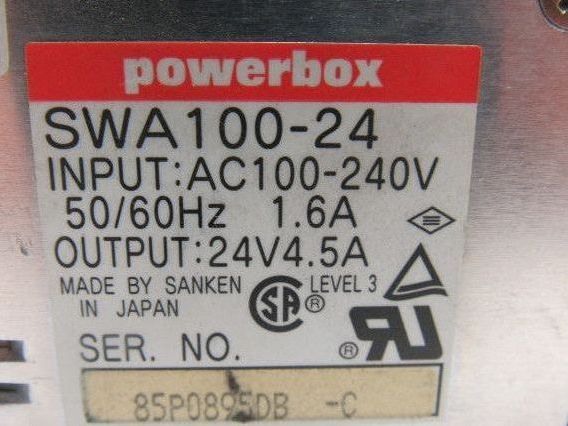 Powerbox SWA100-24 Power Supply Input: 100-240V to 24V 4.5A