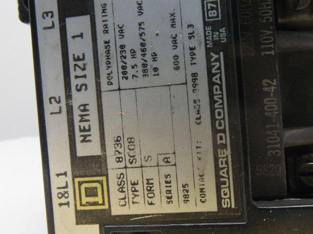 Square D 31041-507-52-801 8736-SCO8 10Hp Motor Starter Size 1 120V Coil