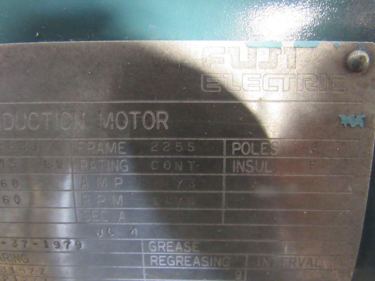 Fuji MLA5223J 60Hp/45KW Electric Motor 460V 3Ph 1170RPM 225S Frame