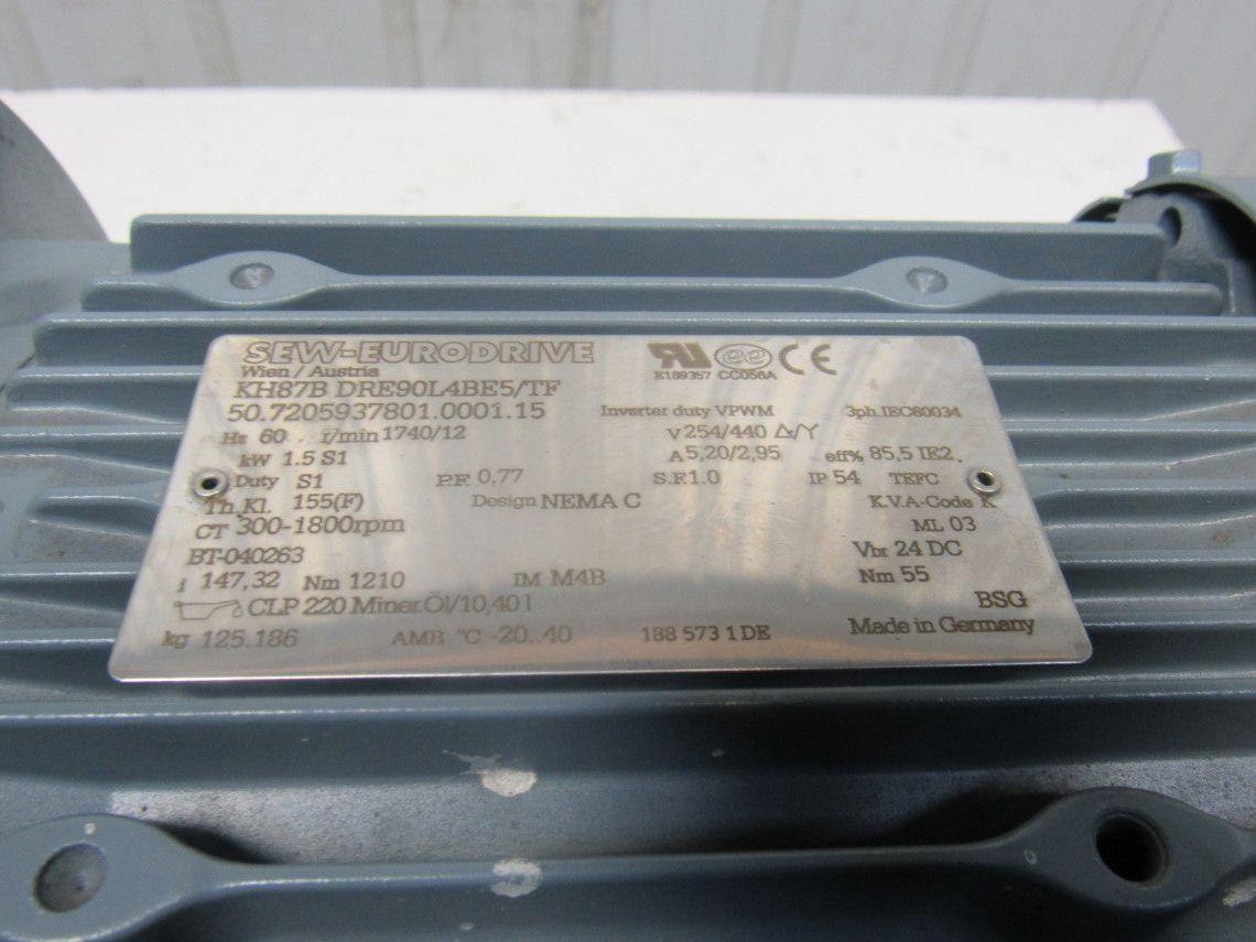 SEW KH7B-DRE90:4BES/TP 2HP 147.32RPM Electric Gear Motor 277/480V 3Ph