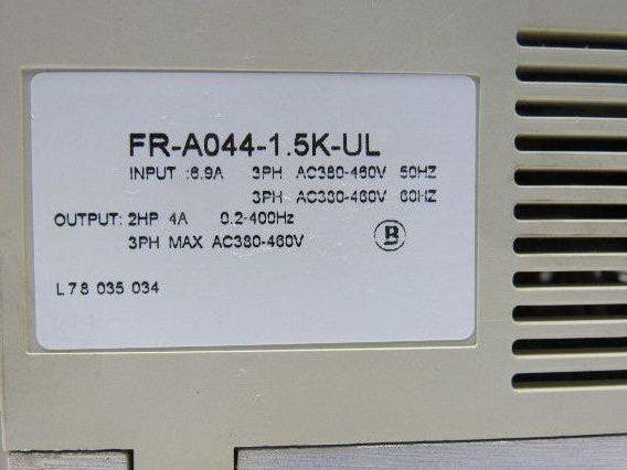 Mitsubishi FR-A044-1.5K-UL 2HP Variable Frequency AC Drive Missing Cover