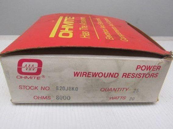 Ohmite B20J8K0 8K Ohm 20 Watt, Wirewound Ceramic Power Resistor 20W Lot of 25