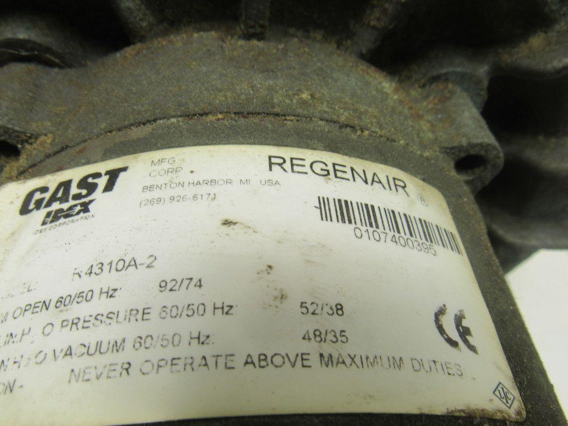 Gast R4310A-2 Regenair Blower Vacuum 1 HP 3450 RPM 208-230/460V 3Ph