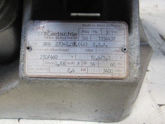 Werie Rietschle SKG 270-2.02 Regenerative Vacuum Blower 230/460V 2.6Kw