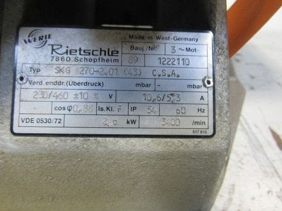 Werie Rietschle SKG 270-2.02 Regenerative Vacuum Blower 230/460V 2.6Kw