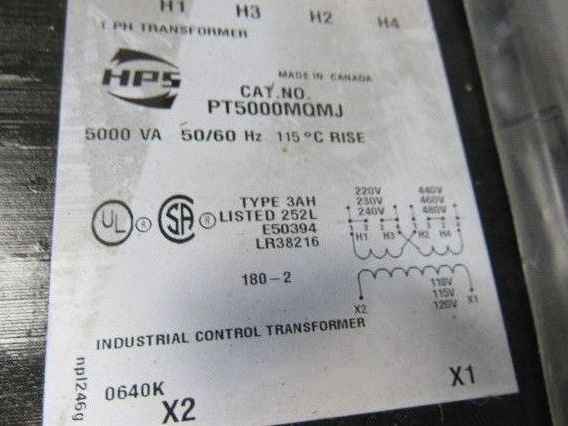 Hammond PT500MQMJ 500VA Control Transformer 220/480 HV 120V LV