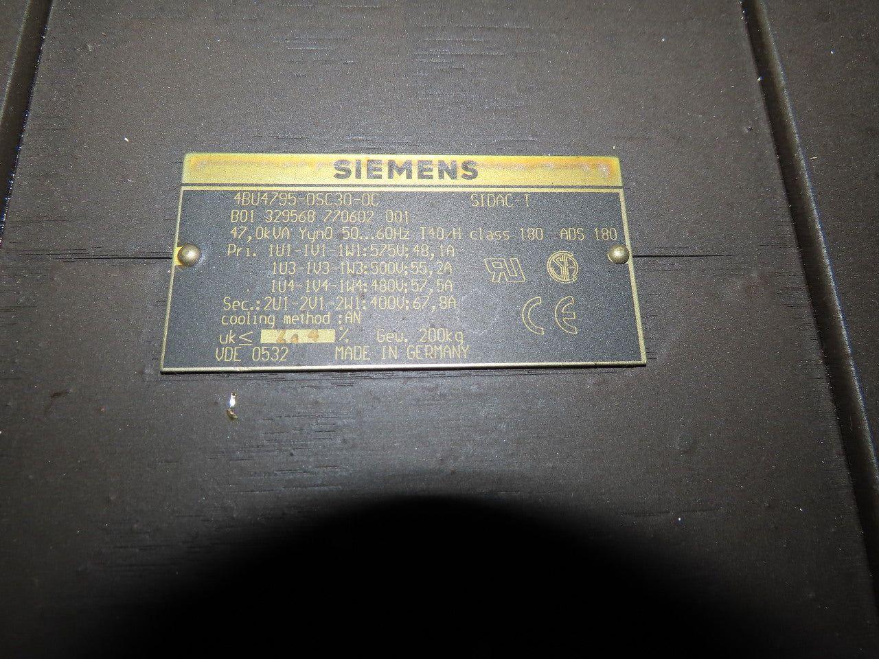 Siemens 4BU4795-0SC30-0C Transformer 575-500-480HV 400LV 50/60Hz Heller MC16 CNC
