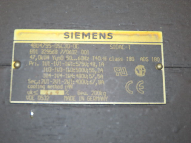 Siemens 4BU4795-0SC30-0C Transformer 575-500-480HV 400LV 50/60Hz Heller MC16 CNC