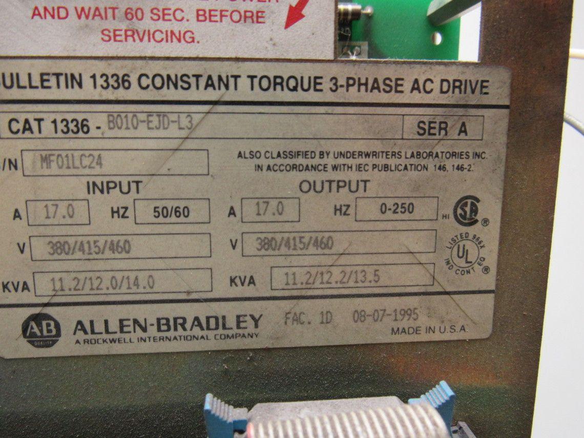 Allen Bradley 1336-B010-EJD-L3 Ser A Constant Torque AC Drive 17 Amp
