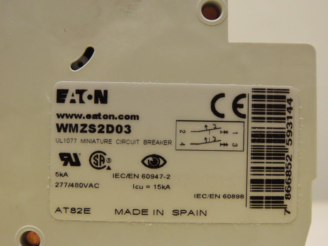 Eaton Cutler Hammer WMZS2D03 3AMP 2 Pole circuit Breaker DIN Rail Mount