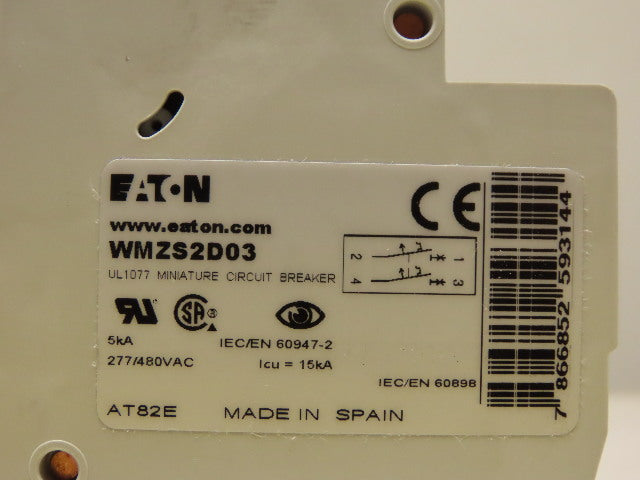Eaton Cutler Hammer WMZS2D03 3AMP 2 Pole circuit Breaker DIN Rail Mount