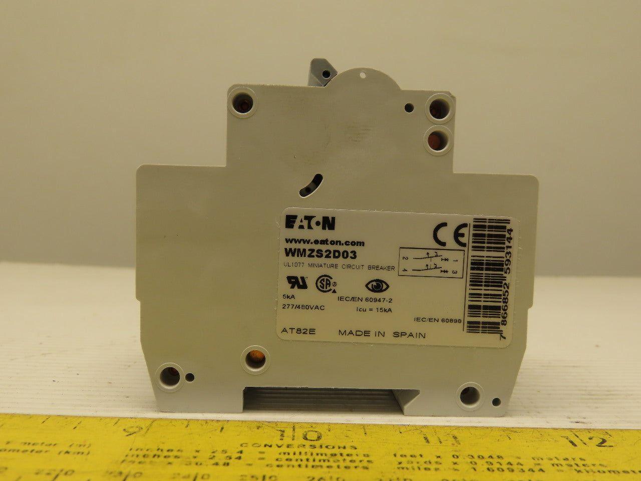 Eaton Cutler Hammer WMZS2D03 3AMP 2 Pole circuit Breaker DIN Rail Mount