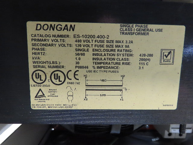 Dongan TDL-200 Enclosed Transformer Disconnect 1KVA 480V Pri 120V Sec 1PH