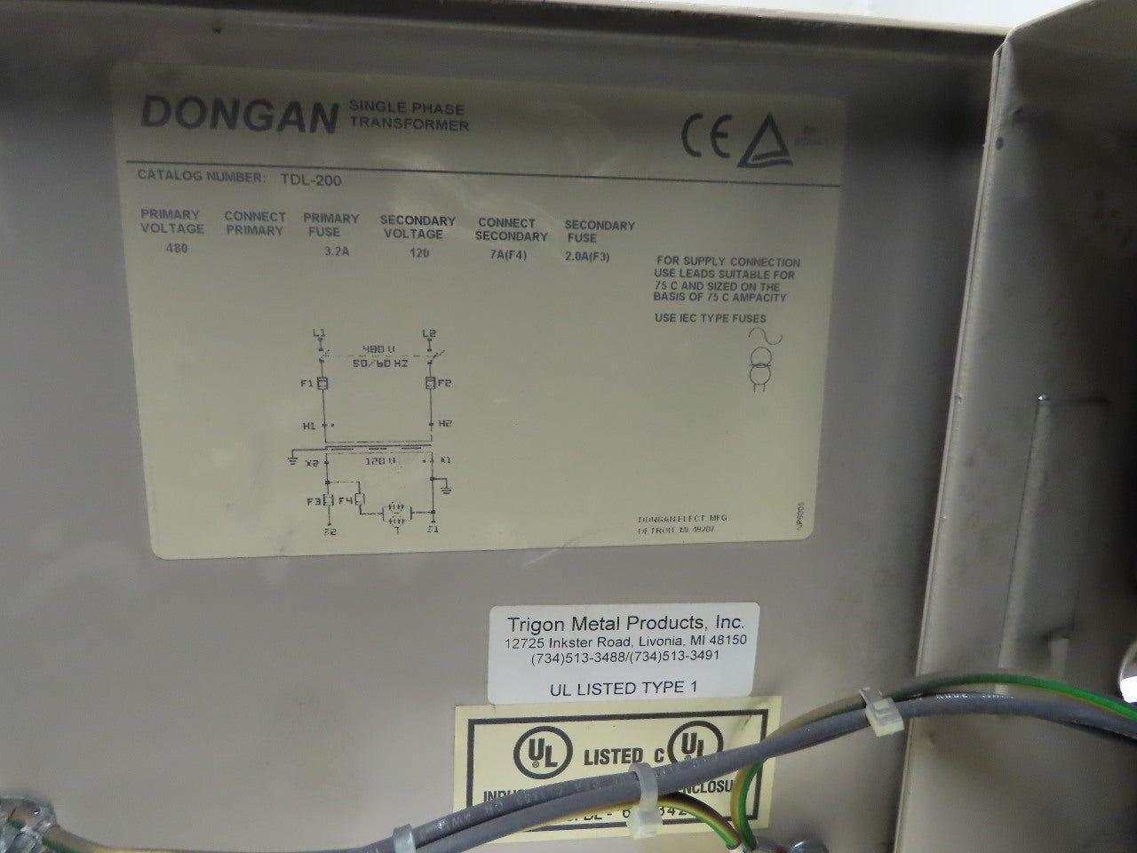 Dongan TDL-200 Enclosed Transformer Disconnect 1KVA 480V Pri 120V Sec 1PH